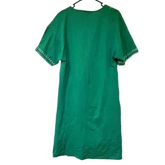 Zara Women's Emerald Green Cotton/Poly/Spandex W White Embroidered Tunic Summer - Picture 5 of 10
